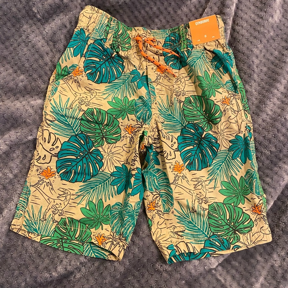 NWT adorable Gymboree Sz 8 boys tropical print dinosaur khaki shorts